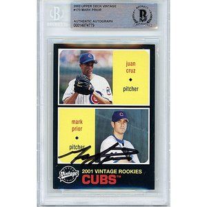 Mark Prior Signed 2001 Upper Deck Vintage Rookies Baseball Card Beckett Cubs BAS